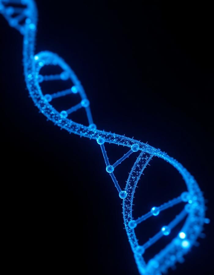 Glowing blue DNA helix